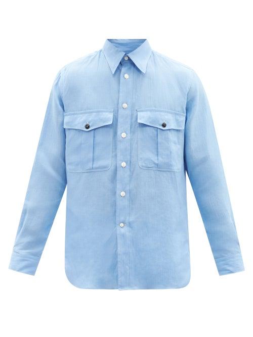 L.e.j - Flapped-pocket Linen Shirt - Mens - Blue