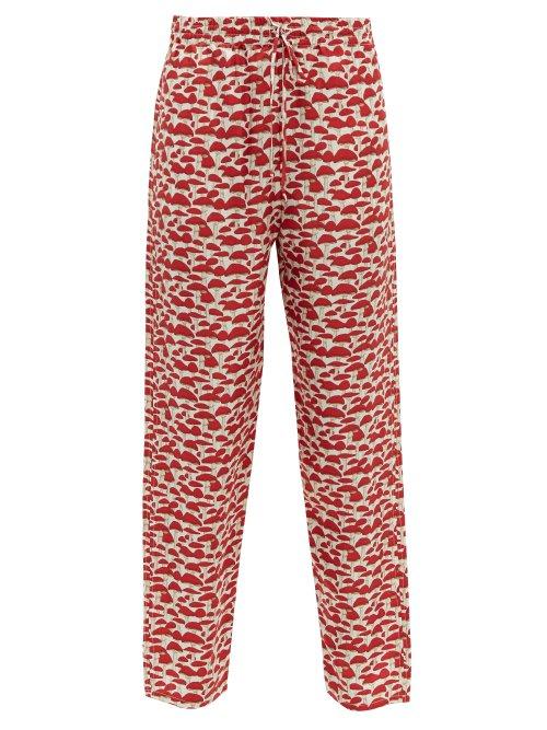 Matchesfashion.com Muzungu Sisters - Fern Mushroom Print Silk Faille Trousers - Womens - Red Multi