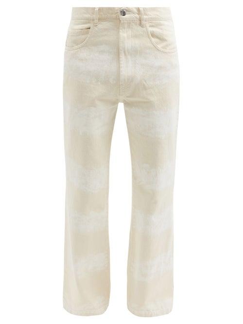 Matchesfashion.com Marni - Brushstroke-striped Cotton Flared-leg Jeans - Mens - Beige White