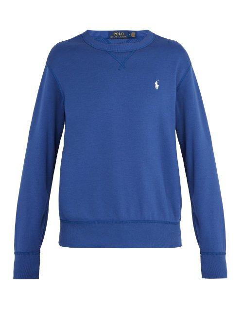 Matchesfashion.com Polo Ralph Lauren - Logo Embroidered Cotton Jersey Sweatshirt - Mens - Blue