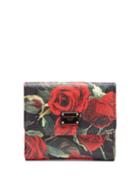 Matchesfashion.com Dolce & Gabbana - Rose Print Leather Wallet - Womens - Black Red