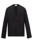 Commas - Beaded-drawcord Linen-blend Shirt - Mens - Black
