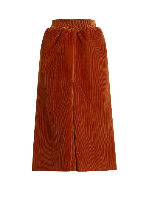 Balenciaga Pleat-front Corduroy Midi Skirt