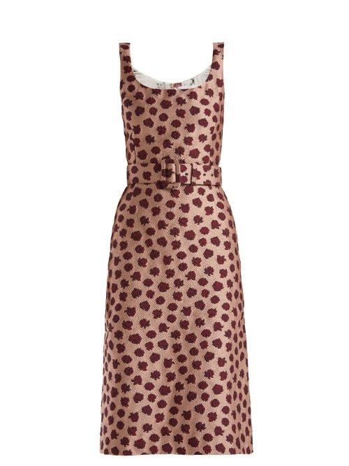 Matchesfashion.com Luisa Beccaria - Belted Floral Jacquard Dress - Womens - Red Multi