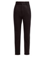 Matchesfashion.com Saint Laurent - Satin Stripe Wool Straight Leg Trousers - Womens - Black