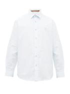 Matchesfashion.com Burberry - Charles Logo Embroidered Cotton Oxford Shirt - Mens - Blue