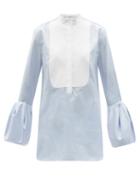 Matchesfashion.com Another Tomorrow - Bell-sleeve Cotton-poplin Blouse - Womens - Blue White
