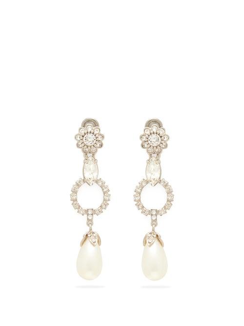 Matchesfashion.com Miu Miu - Crystal And Faux Pearl Drop Clip Earrings - Womens - Crystal