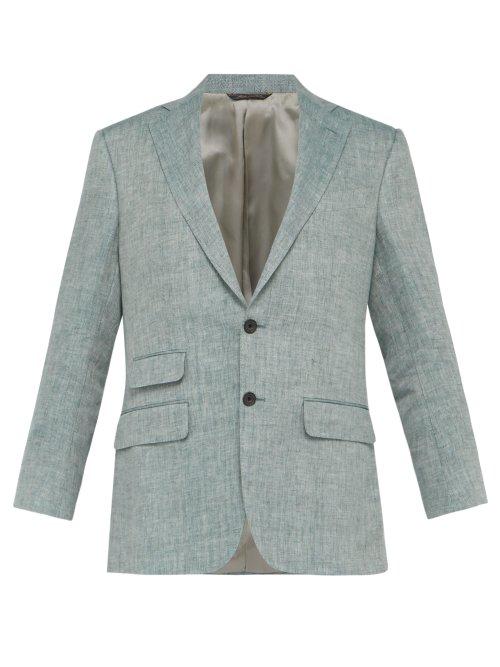 Matchesfashion.com Thom Sweeney - Single Breasted Slubbed Herringbone Twill Blazer - Mens - Green