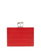 Matchesfashion.com Alexander Mcqueen - Knuckle Crocodile Effect Leather Clutch - Womens - Red