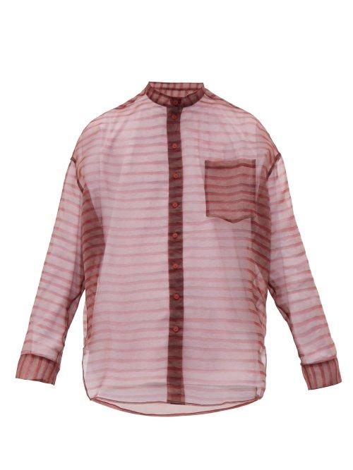 Matchesfashion.com Eckhaus Latta - Band Collar Striped Organza Shirt - Mens - Red