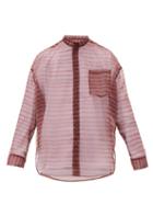 Matchesfashion.com Eckhaus Latta - Band Collar Striped Organza Shirt - Mens - Red