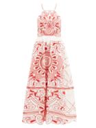 Matchesfashion.com Redvalentino - Floral-embroidered Cotton-poplin Midi Dress - Womens - White