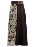 Matchesfashion.com Junya Watanabe - Floral Print Crepe And Satin Pleated Skirt - Womens - Black Multi