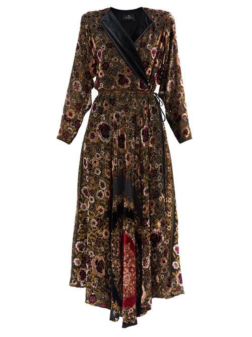 Matchesfashion.com Etro - Jaca Floral Devor-velvet Wrap Dress - Womens - Black Multi