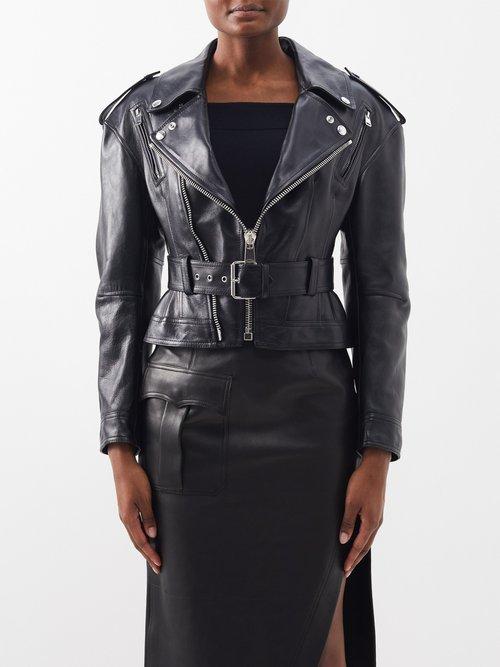 Alexander Mcqueen - Peplum-hem Leather Biker Jacket - Womens - Black