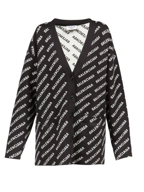Balenciaga - V-neck Logo-jacquard Cardigan - Womens - Black