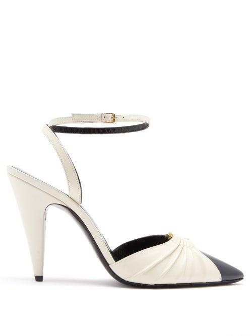 Matchesfashion.com Saint Laurent - Diane Ring-embellished Leather Pumps - Womens - Cream Multi