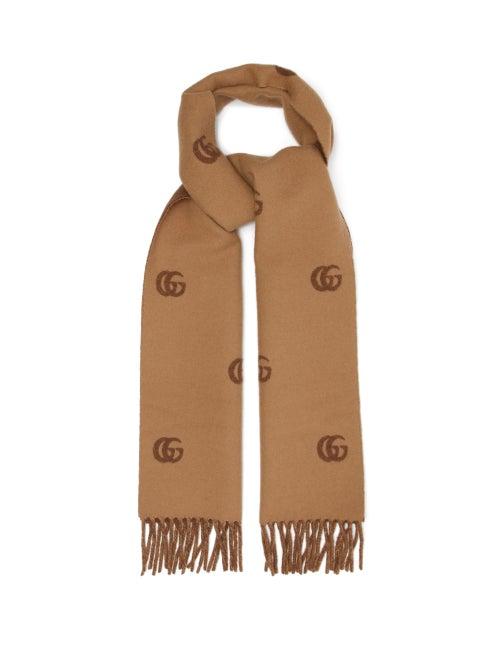 Matchesfashion.com Gucci - Gg Jacquard Fringed Wool Scarf - Mens - Beige