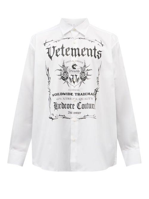 Mens Rtw Vetements - Black Label-print Cotton Shirt - Mens - White