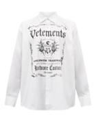 Mens Rtw Vetements - Black Label-print Cotton Shirt - Mens - White