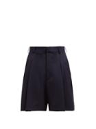 Matchesfashion.com Edward Crutchley - High Rise Wool Shorts - Womens - Navy