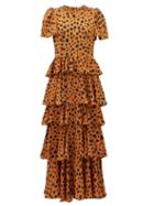 Matchesfashion.com Rhode - Serena Cheetah-print Tiered Georgette Dress - Womens - Leopard