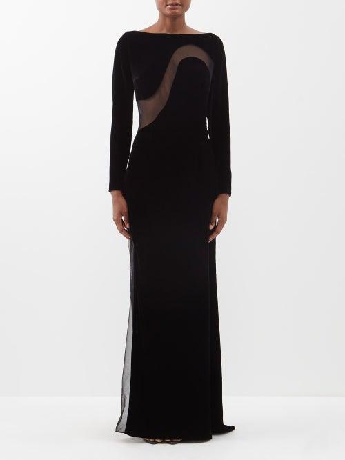 Tom Ford - Mesh-panelled Velvet Gown - Womens - Black