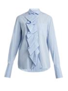 Matchesfashion.com Summa - Ruffled Panel Cotton Poplin Shirt - Womens - Light Blue