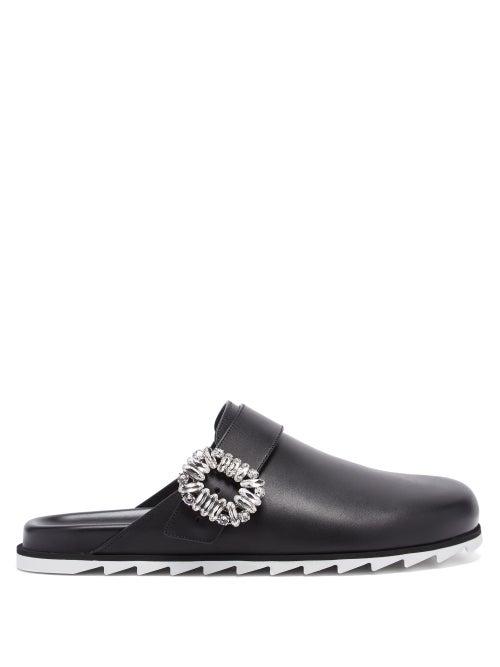 Ladies Shoes Roger Vivier - Slidy Crystal-buckled Leather Backless Loafers - Womens - Black