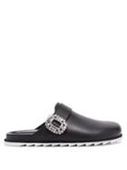 Ladies Shoes Roger Vivier - Slidy Crystal-buckled Leather Backless Loafers - Womens - Black