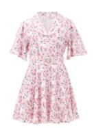 Matchesfashion.com Gl Hrgel - Belted Floral-print Linen Mini Dress - Womens - Pink Print