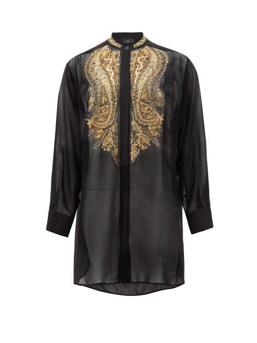 Matchesfashion.com Etro - Andravida Metallic-embroidered Silk-chiffon Blouse - Womens - Black Gold