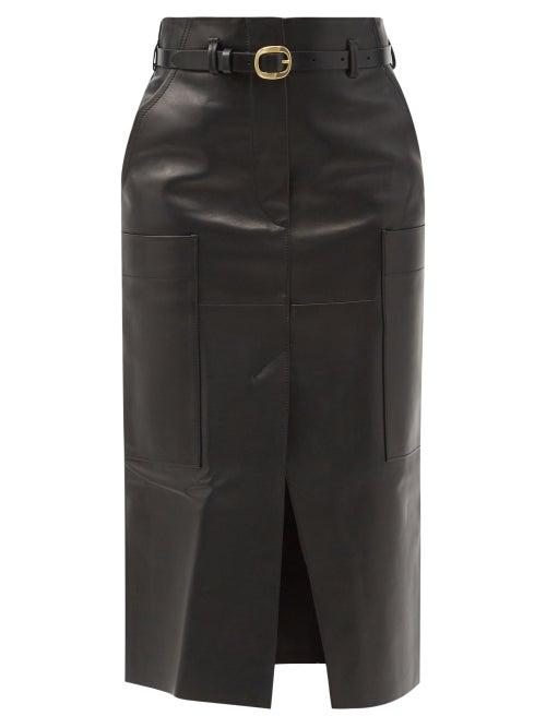 Matchesfashion.com Petar Petrov - Randy B Leather Midi Skirt - Womens - Black
