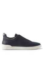 Ermenegildo Zegna - Grained Leather And Suede Trainers - Mens - Navy