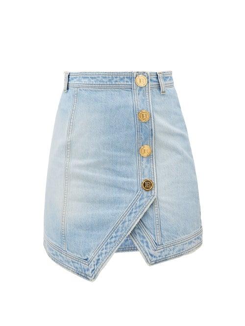 Balmain - Asymmetric Denim Mini Skirt - Womens - Denim