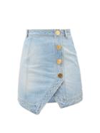 Balmain - Asymmetric Denim Mini Skirt - Womens - Denim