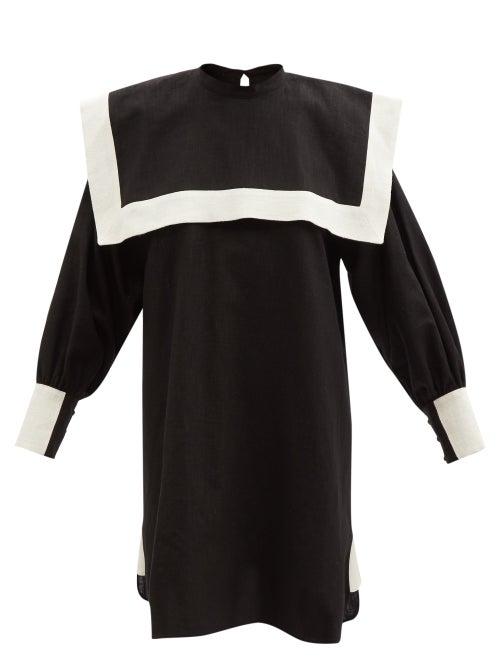 Les Vacances D'irina - Puritan Square-collar Linen Dress - Womens - Black White