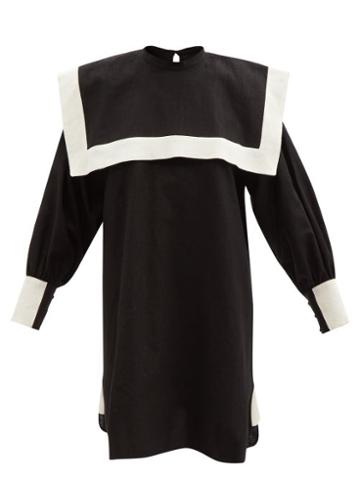 Les Vacances D'irina - Puritan Square-collar Linen Dress - Womens - Black White