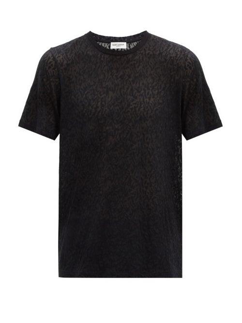 Matchesfashion.com Saint Laurent - Leopard-devor Cotton-blend Jersey T-shirt - Mens - Black