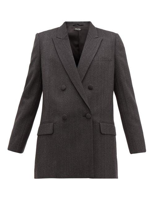 Matchesfashion.com Miu Miu - Double Breasted Wool Tweed Blazer - Womens - Dark Grey