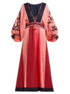 Matchesfashion.com Vita Kin - Celia Floral Embroidered Linen Midi Dress - Womens - Pink Multi