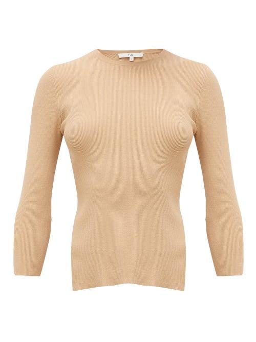 Matchesfashion.com Tibi - Cutout-back Ribbed-jersey Sweater - Womens - Light Beige
