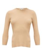 Matchesfashion.com Tibi - Cutout-back Ribbed-jersey Sweater - Womens - Light Beige