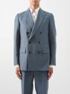 Husbands - Peak-lapel Double-breasted Linen Suit Jacket - Mens - Dark Blue