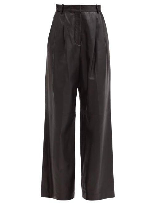 Matchesfashion.com Joseph - Tima Pleated Leather Wide-leg Trousers - Womens - Black