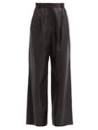 Matchesfashion.com Joseph - Tima Pleated Leather Wide-leg Trousers - Womens - Black