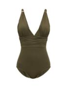 Matchesfashion.com Melissa Odabash - Panarea Ruched Swimsuit - Womens - Dark Green