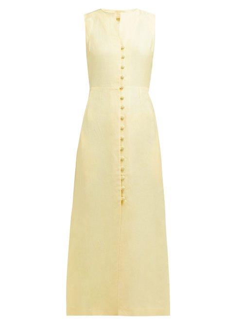Matchesfashion.com Cult Gaia - Gia Button Front Linen Blend Dress - Womens - Light Yellow