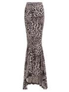 Matchesfashion.com Norma Kamali - Leopard Print Jersey Fishtail Maxi Skirt - Womens - Grey Print